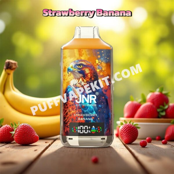 JNR Falcon-X 18K Strawberry Banana est un magnifique mariage entre la  fracheur de la fraise et l'onctuosit de la banane - PUFFVAPEKIT