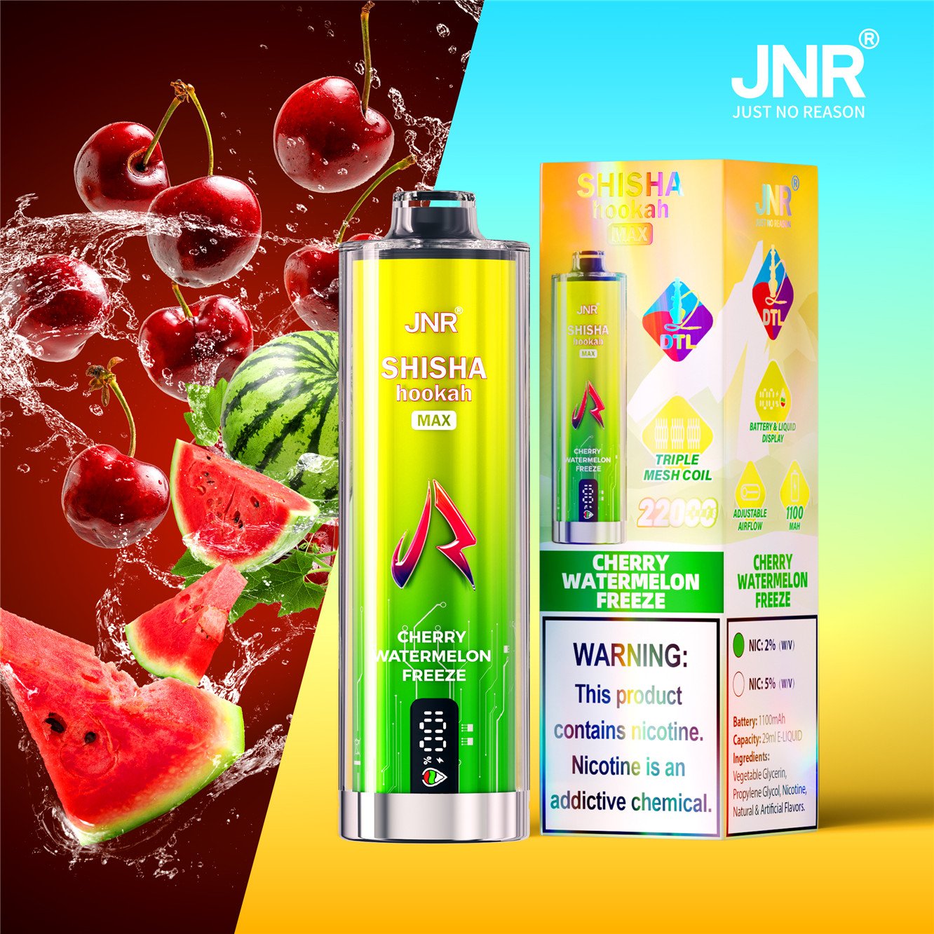jnr shisha max 22000 cherry watermelon freeze pvbfrjsm22000