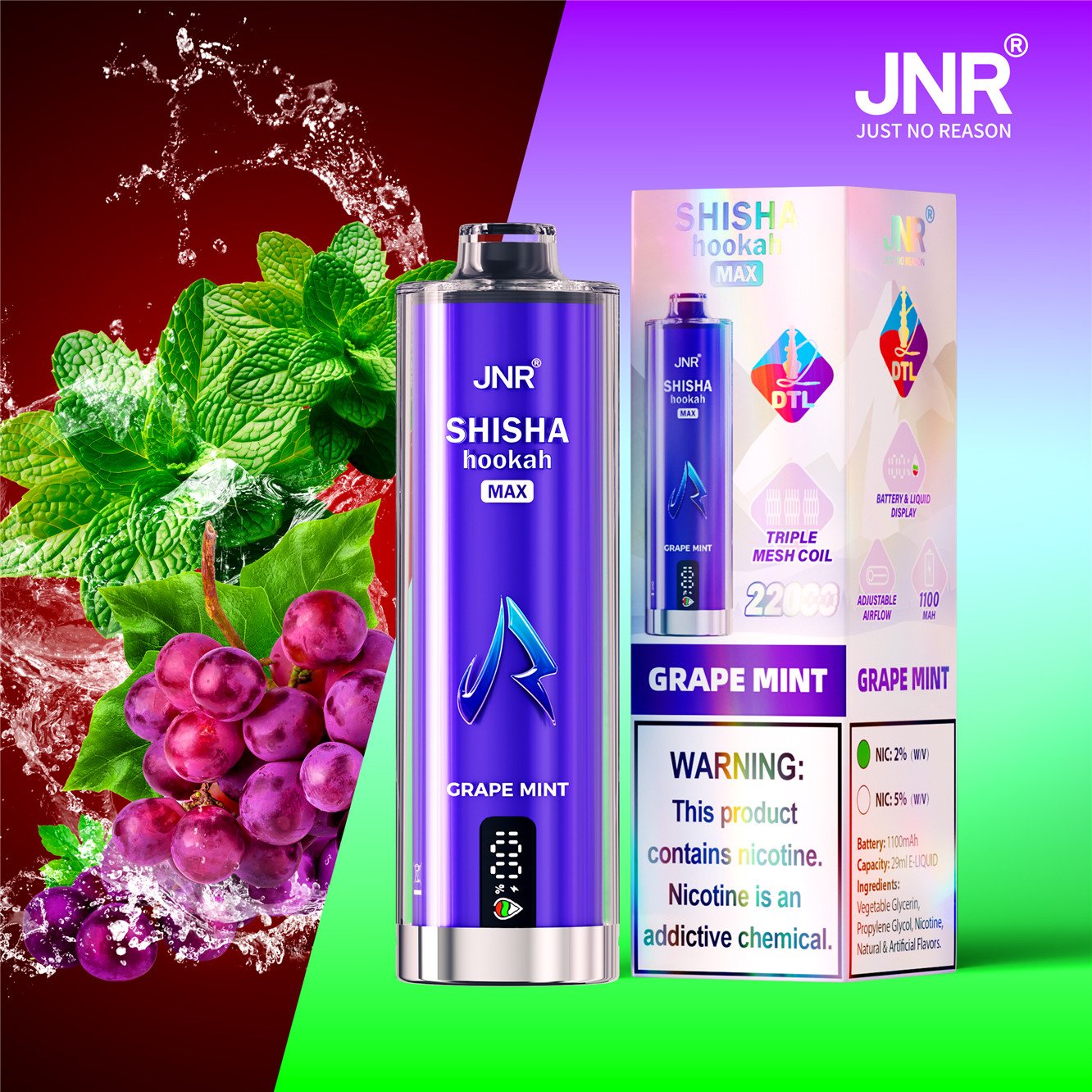 jnr shisha max 22000 grape mint pvbfrjsm22000