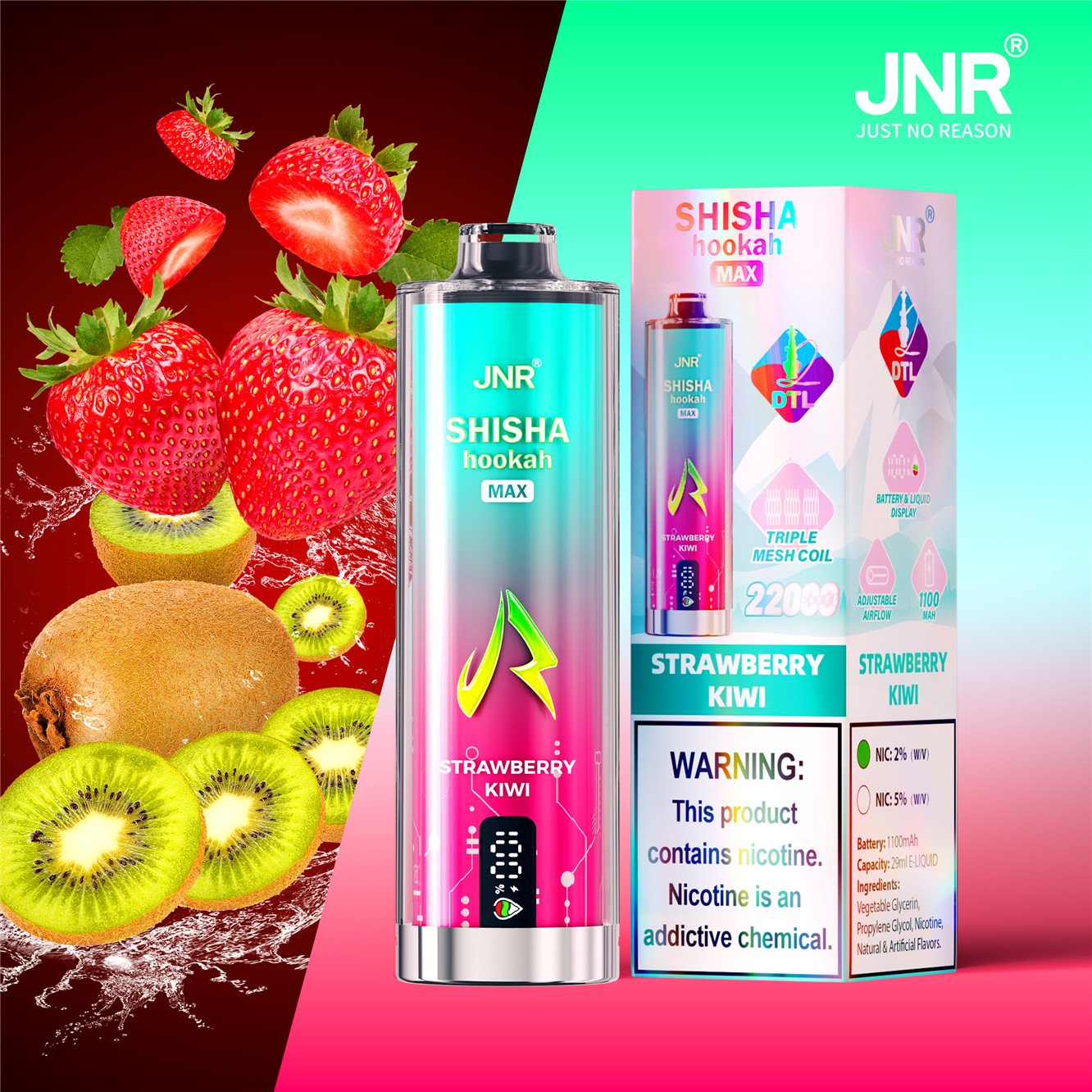 jnr shisha max 22000 strawberry kiwi pvbfrjsm22000