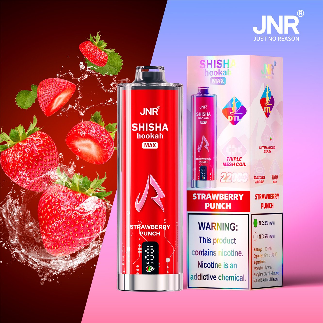 jnr shisha max 22000 strawberry punch pvbfrjsm22000