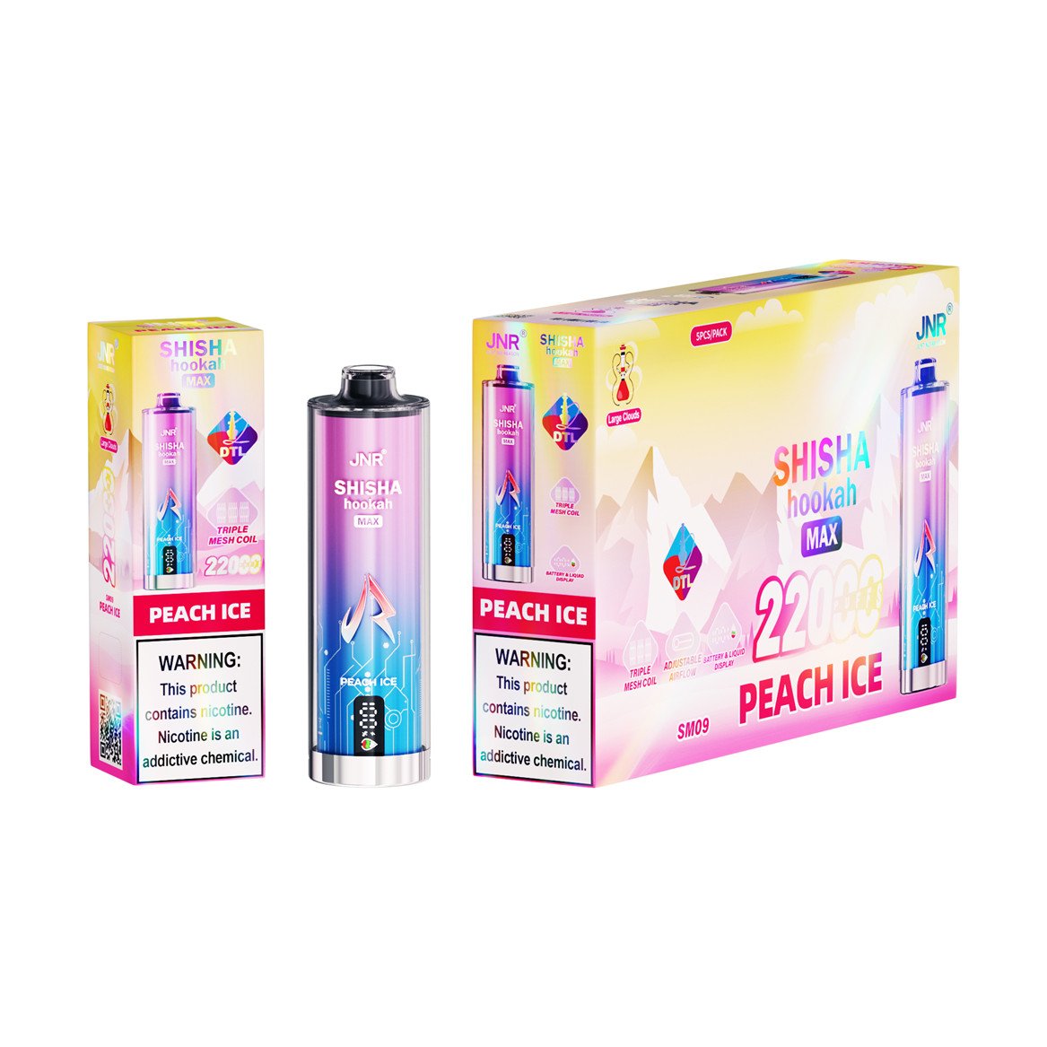 jnr shisha max 22000 peach ice packaging display pvbfrjsm22000