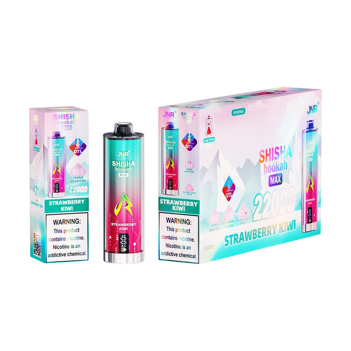 jnr shisha max 22000 strawberry kiwi packaging display pvbfrjsm22000