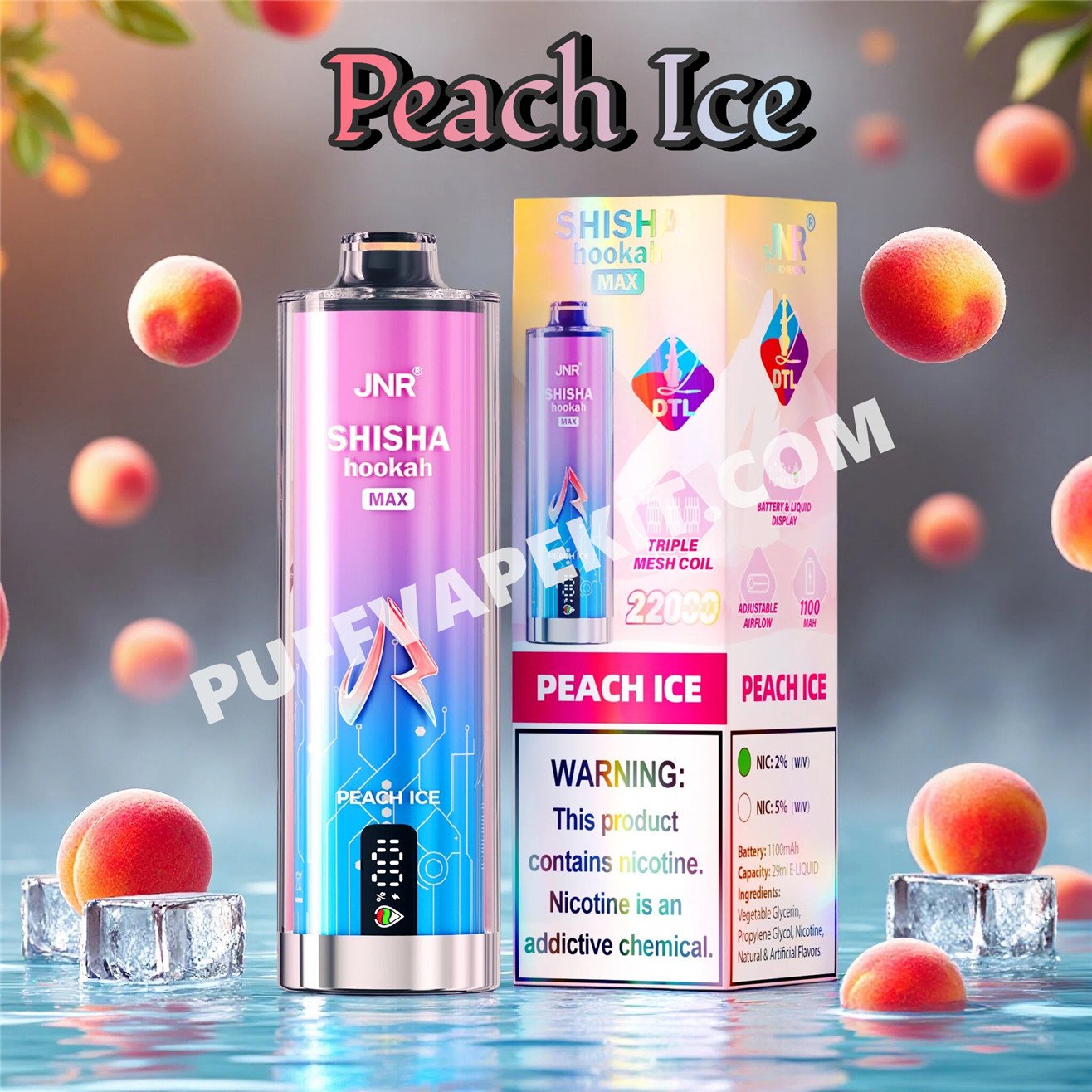 peach ice jnr shisha max 22000 pvbfrjsm22000