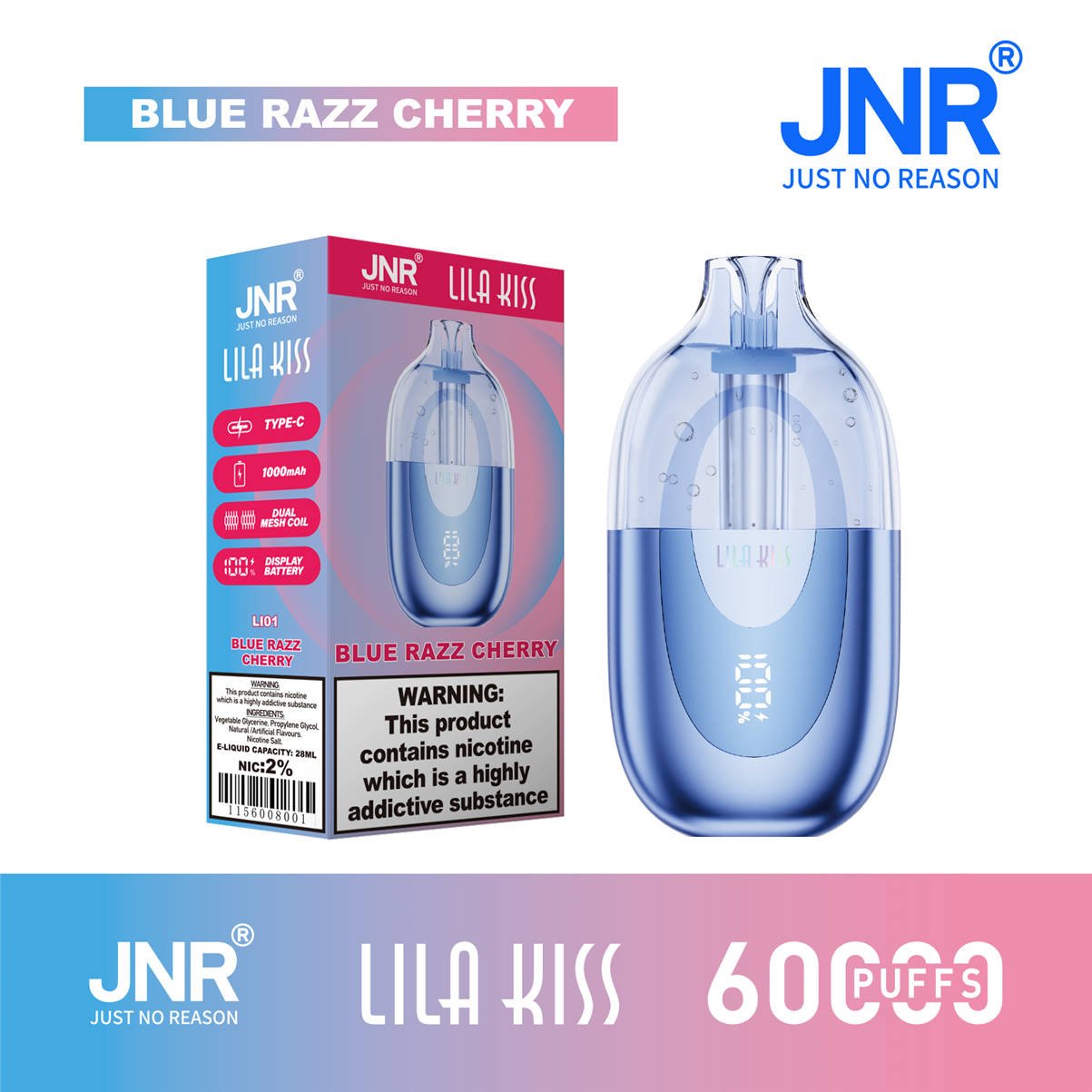 jnr Lila Kiss 60000 Blue Razz Cherry mit offizieller Verkaufsverpackung