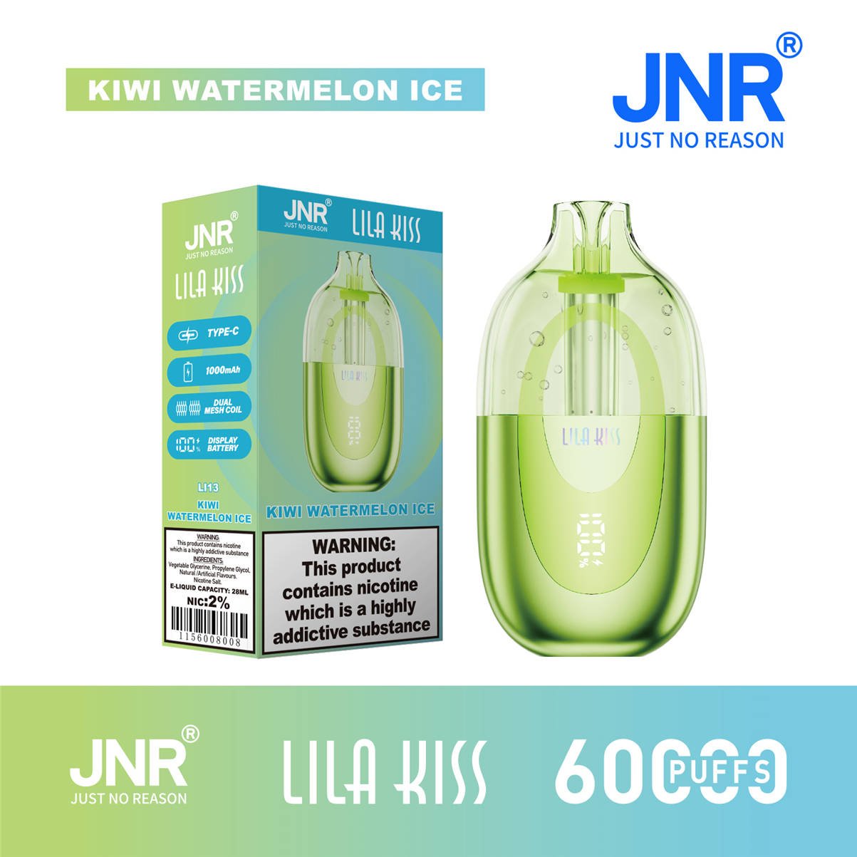 jnr Lila Kiss 60000 Kiwi Watermelon Ice mit offizieller Verkaufsverpackung