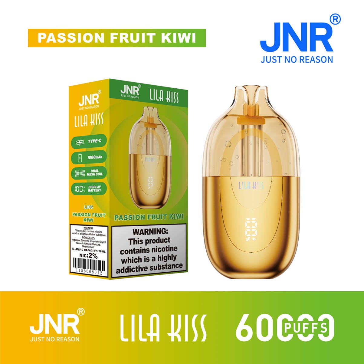 jnr Lila Kiss 60000 Passionsfrucht-Kiwi mit offizieller Verkaufsverpackung