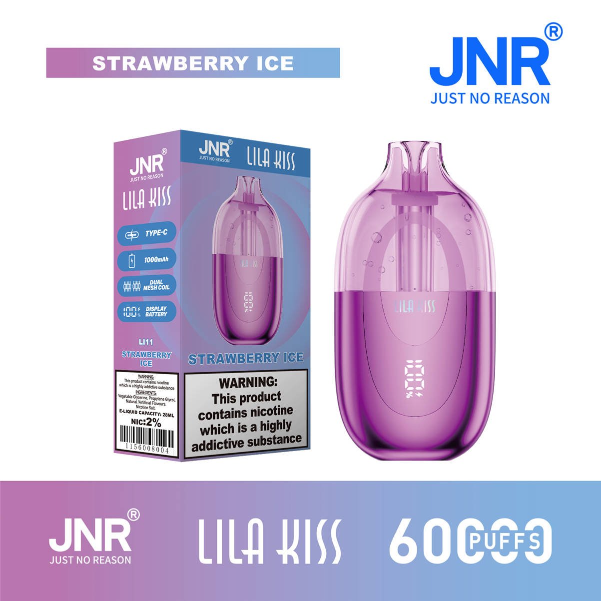 jnr Lila Kiss 60000 Strawberry Ice mit offizieller Verkaufsverpackung
