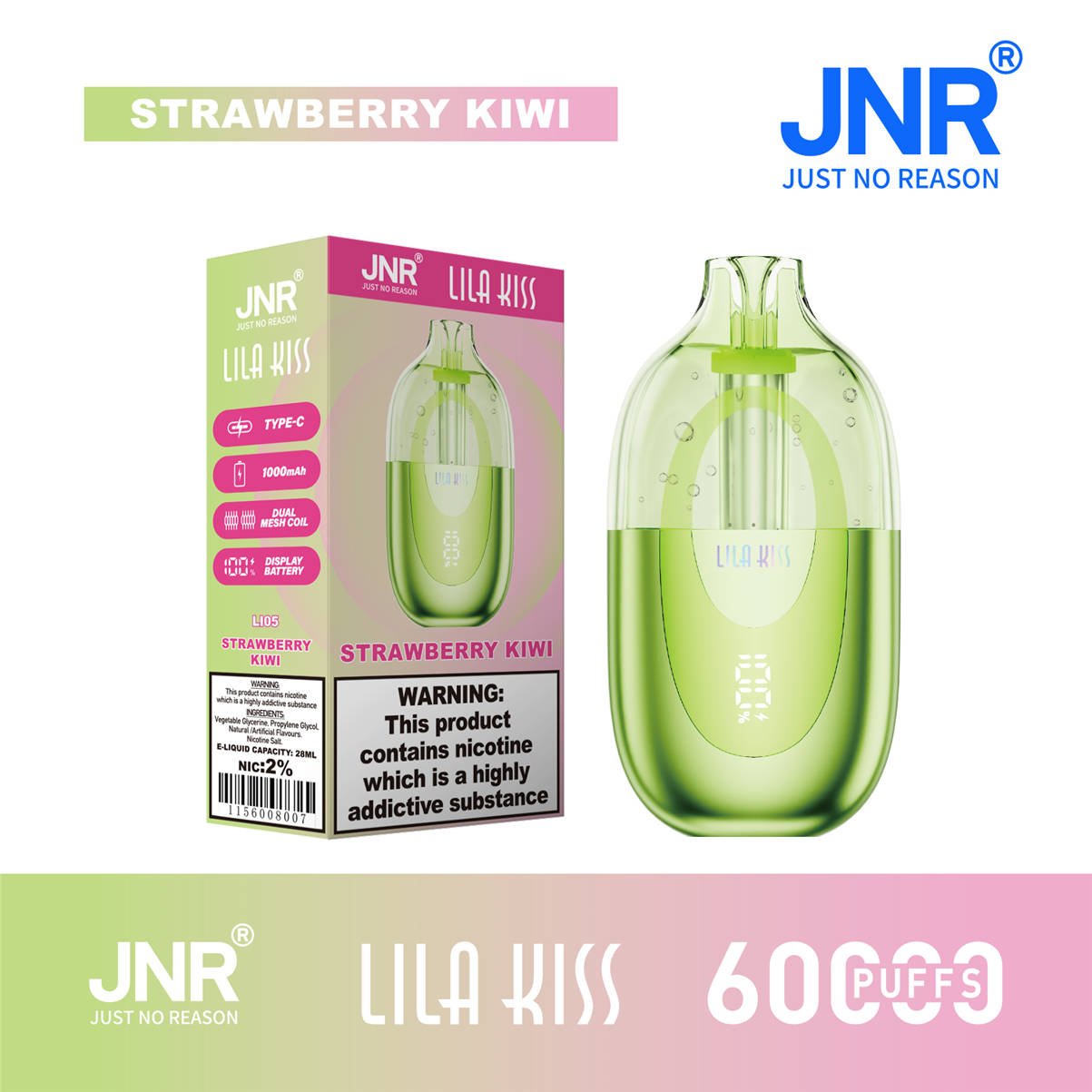 jnr Lila Kiss 60000 Strawberry Kiwi mit offizieller Verkaufsverpackung