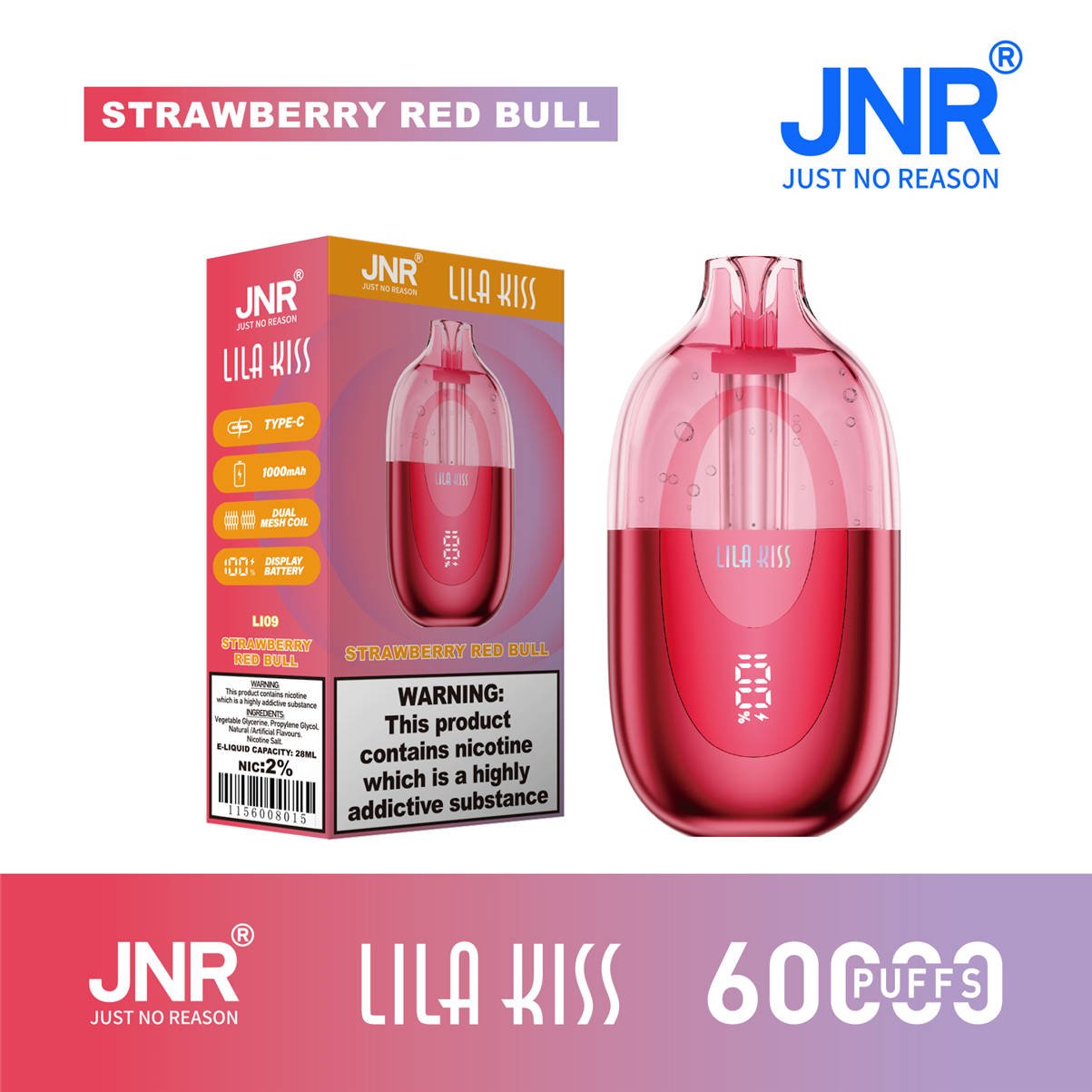 jnr Lila Kiss 60000 Strawberry Red Bull mit offizieller Verkaufsverpackung