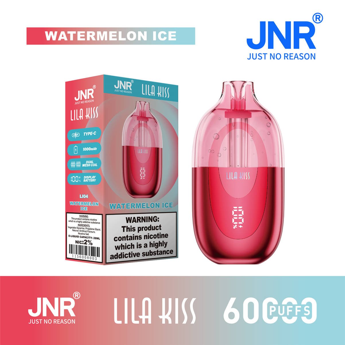 jnr Lila Kiss 60000 Watermelon Ice mit offizieller Verkaufsverpackung