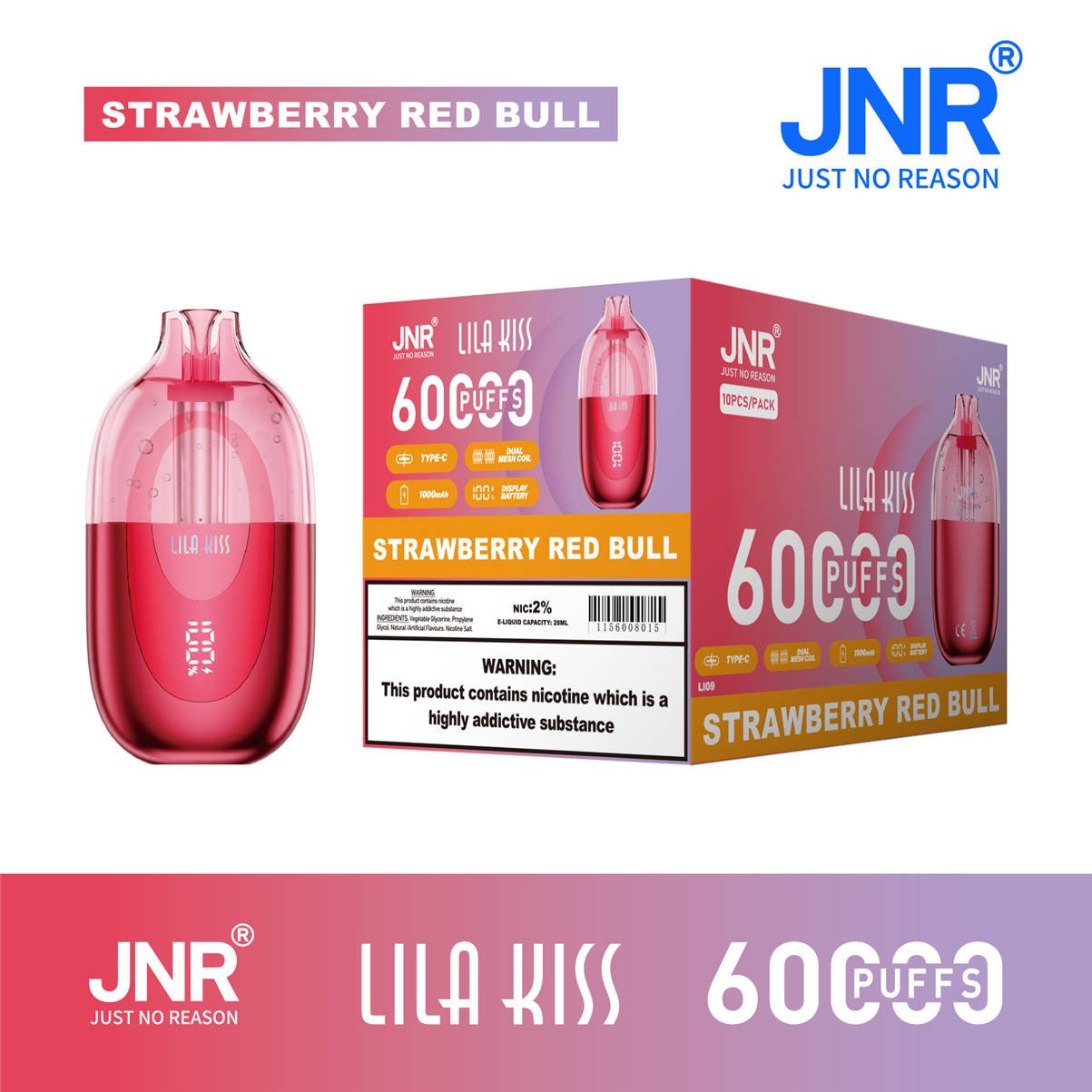 jnr Lila Kiss 60k Strawberry Red Bull Master-Kartonverpackung für den Großhandel