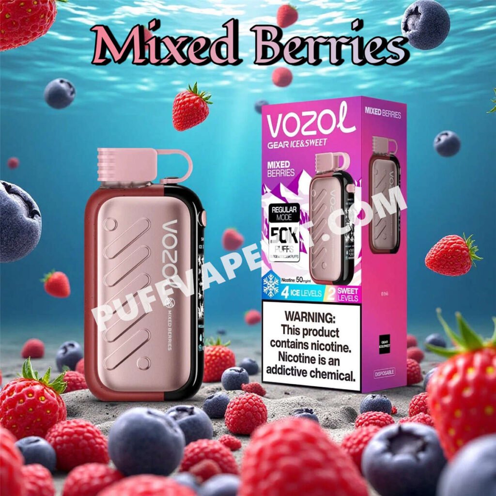 Cigarette électronique Vozol Gear 50000 Mixed Berries au milieu de fruits rouges frais