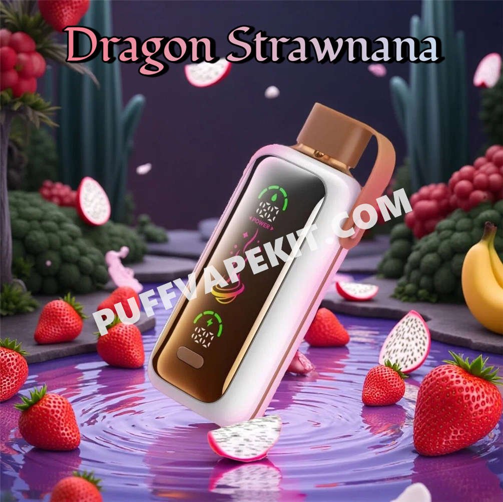 Vozol Star 20K Dragon Strawnana entouré de fruits du dragon, de fraises et de bananes Vozol Star 20K Dragon Strawnana entouré de fruits du dragon, de fraises et de bananes