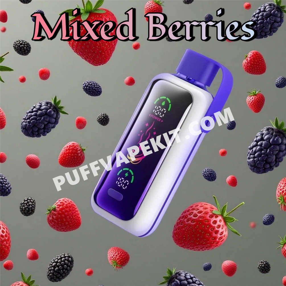 Vozol Star 20K Mixed Berries posé au milieu de baies sauvages, de fraises et de mûres Vozol Star 20K Mixed Berries posé au milieu de baies sauvages, de fraises et de mûres
