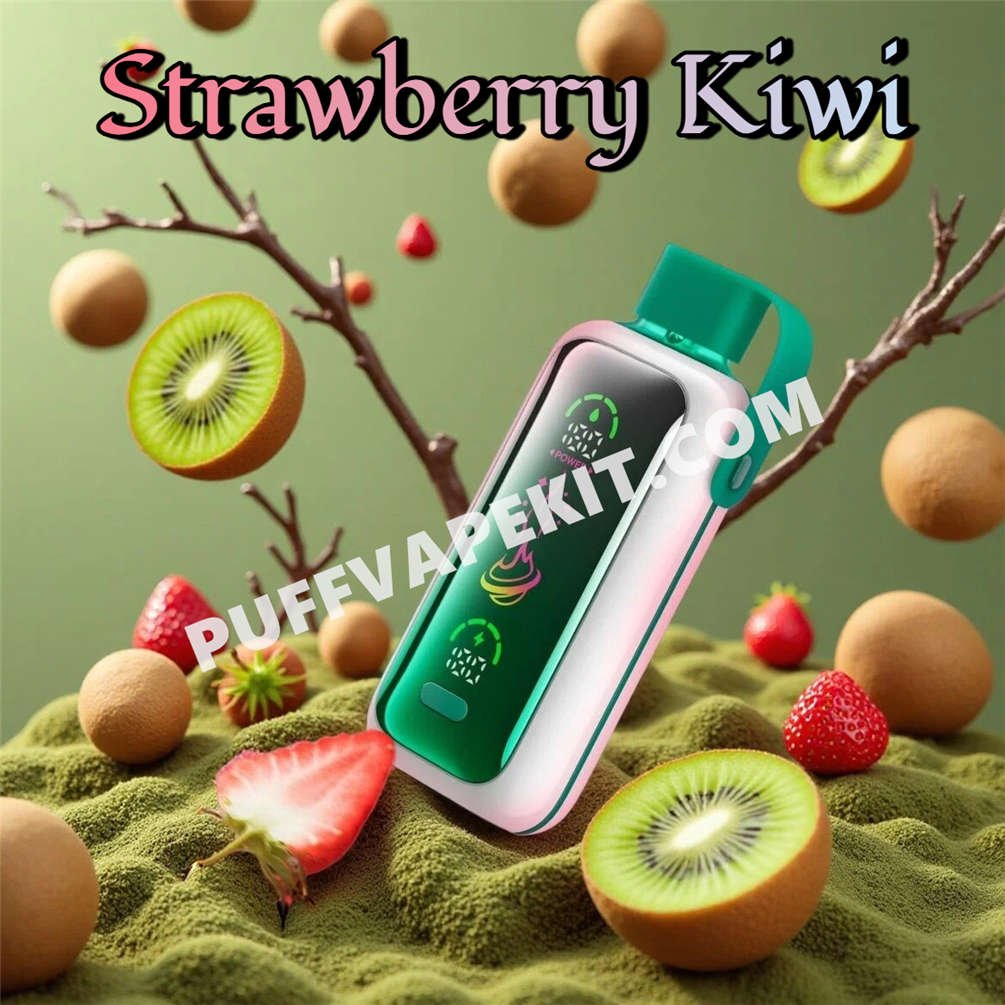 Vozol Star 20K Strawberry Kiwi joliment présenté avec des fraises et des kiwis frais
