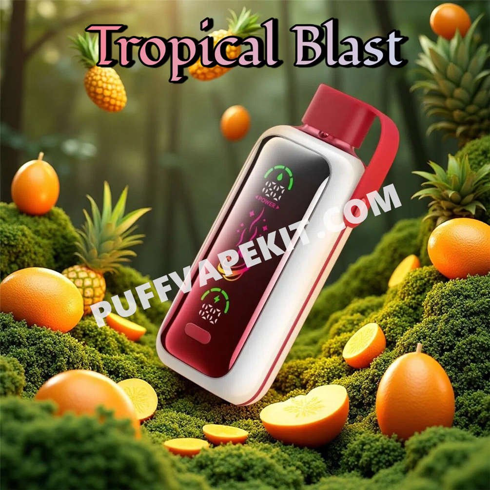 Vozol Star 20K Tropical Blast entouré d'une belle explosion de fruits tropicaux colorés Vozol Star 20K Tropical Blast entouré d'une belle explosion de fruits tropicaux colorés